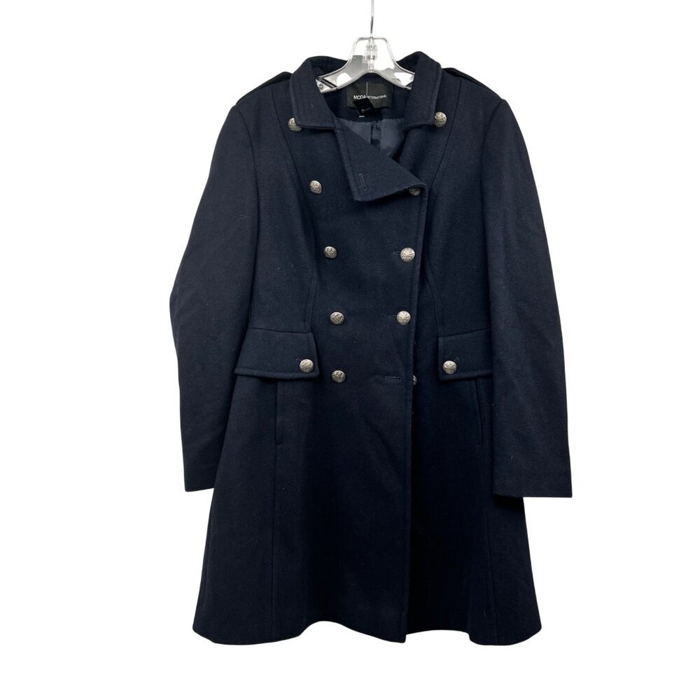 Moda International Womens Wool Blend Pea Coat Button Up Navy Size 8 Military